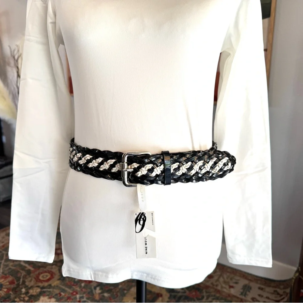 Nine West Black and White Braided Belt